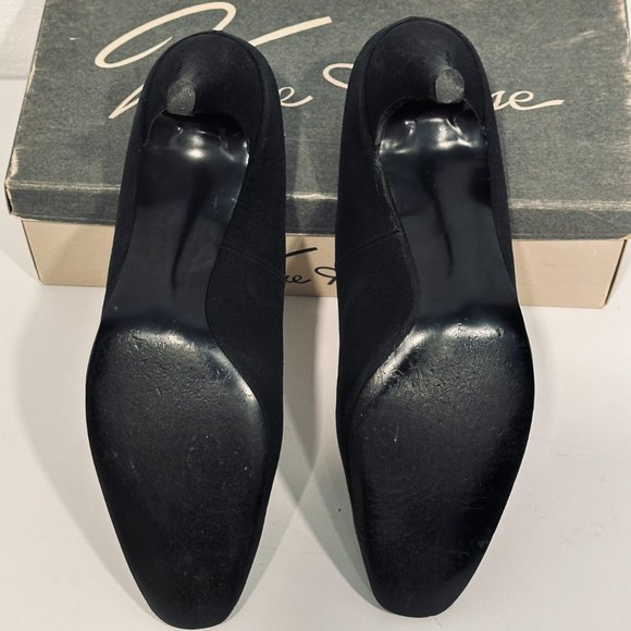 Vintage 50s VOGUE HOUSE Heels Pumps Shoe Black Textured Fabric with Box Sz 8.5 N - Picture 9 of 13
